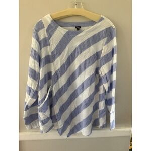 Shana Womens Textured Round Neck 3/4 Sleeve Pullover Blouse Top Blue Striped XL